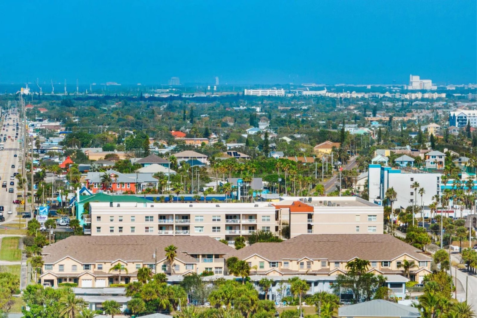 Aerial view looking west over the neighborhood from Villas by the Sea