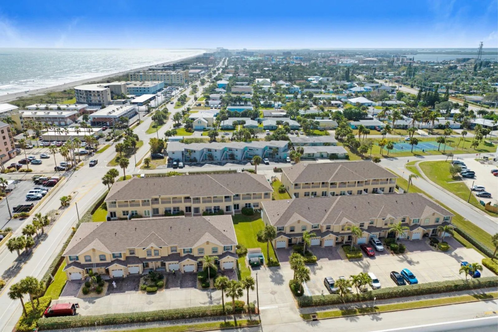 Aerial view looking north over the neighborhood from Villas by the Sea