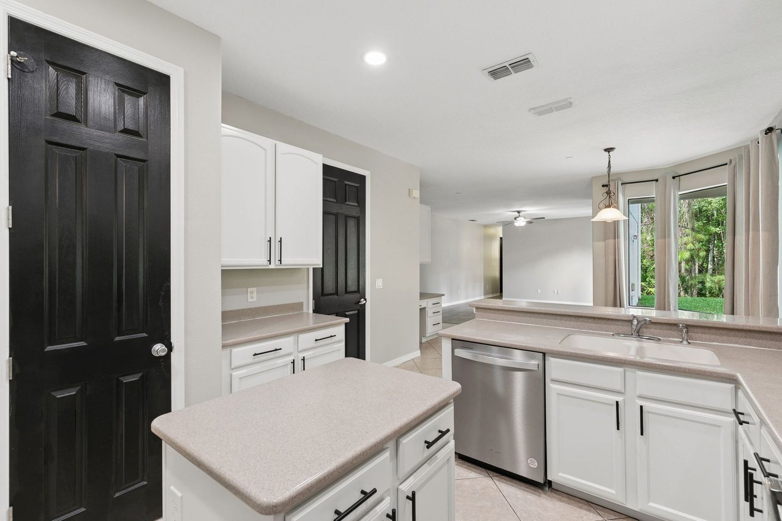 Kitchen sink, dishwasher, and window with conservation views