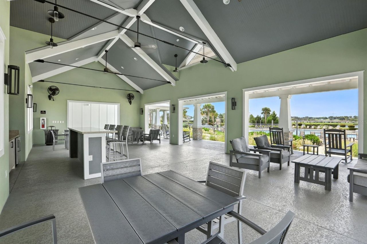 Clubhouse lounge and outdoor seating at Waterbrooke