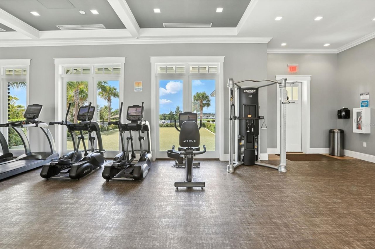 Fitness center with views over the community