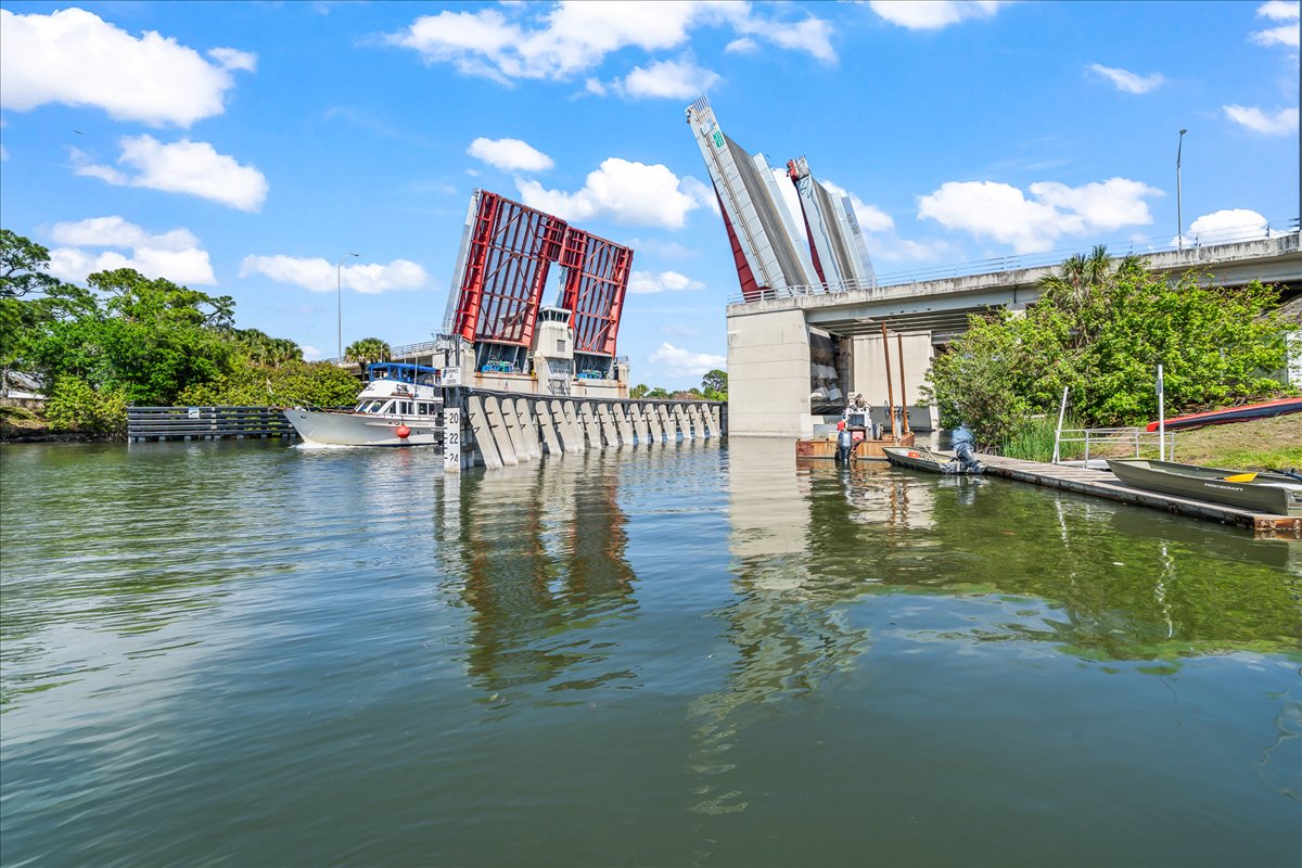 Drawbridge with boat access to open water