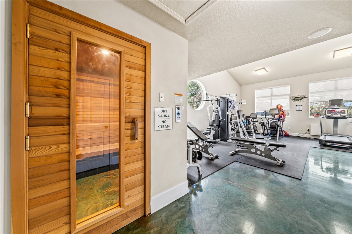 Dry sauna and gym facility