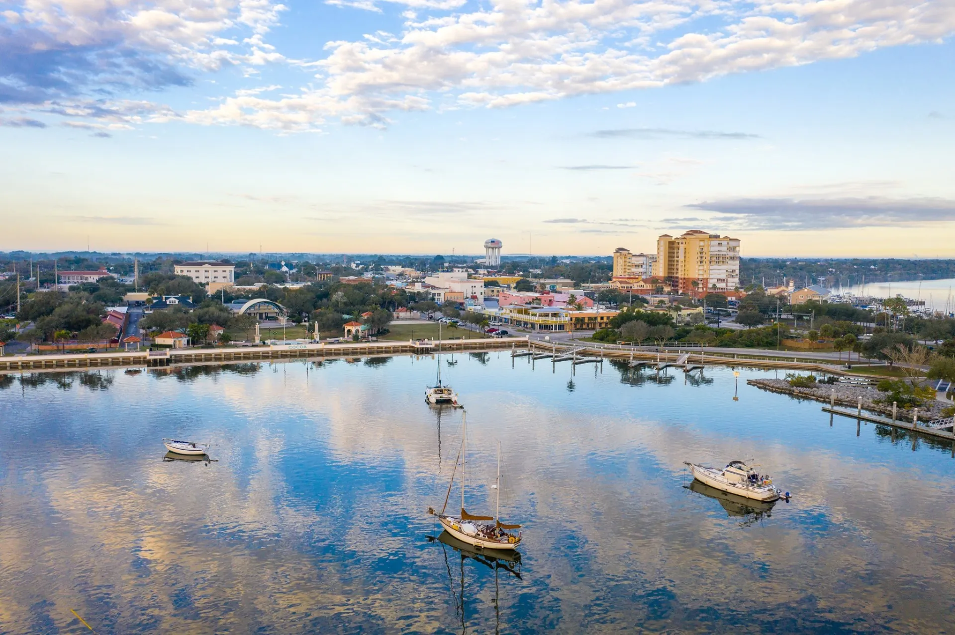 Cocoa, Florida — aerial view of Historic Cocoa Village on the Indian River Lagoon