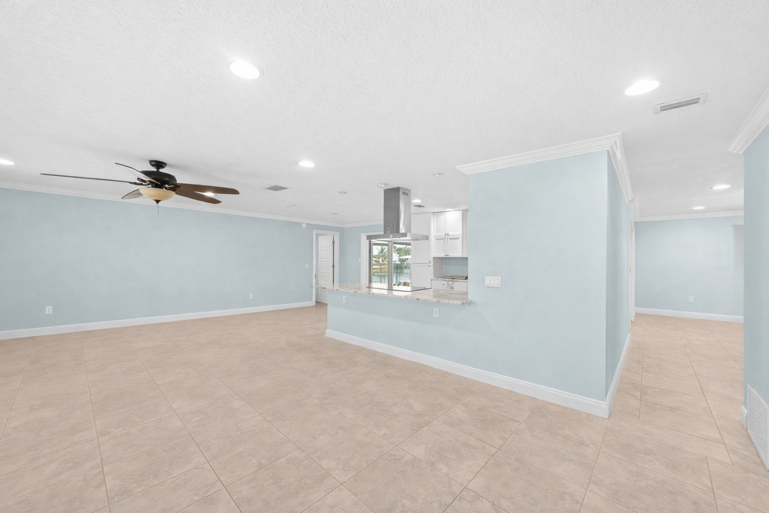 Kitchen with open floor plan and natural light