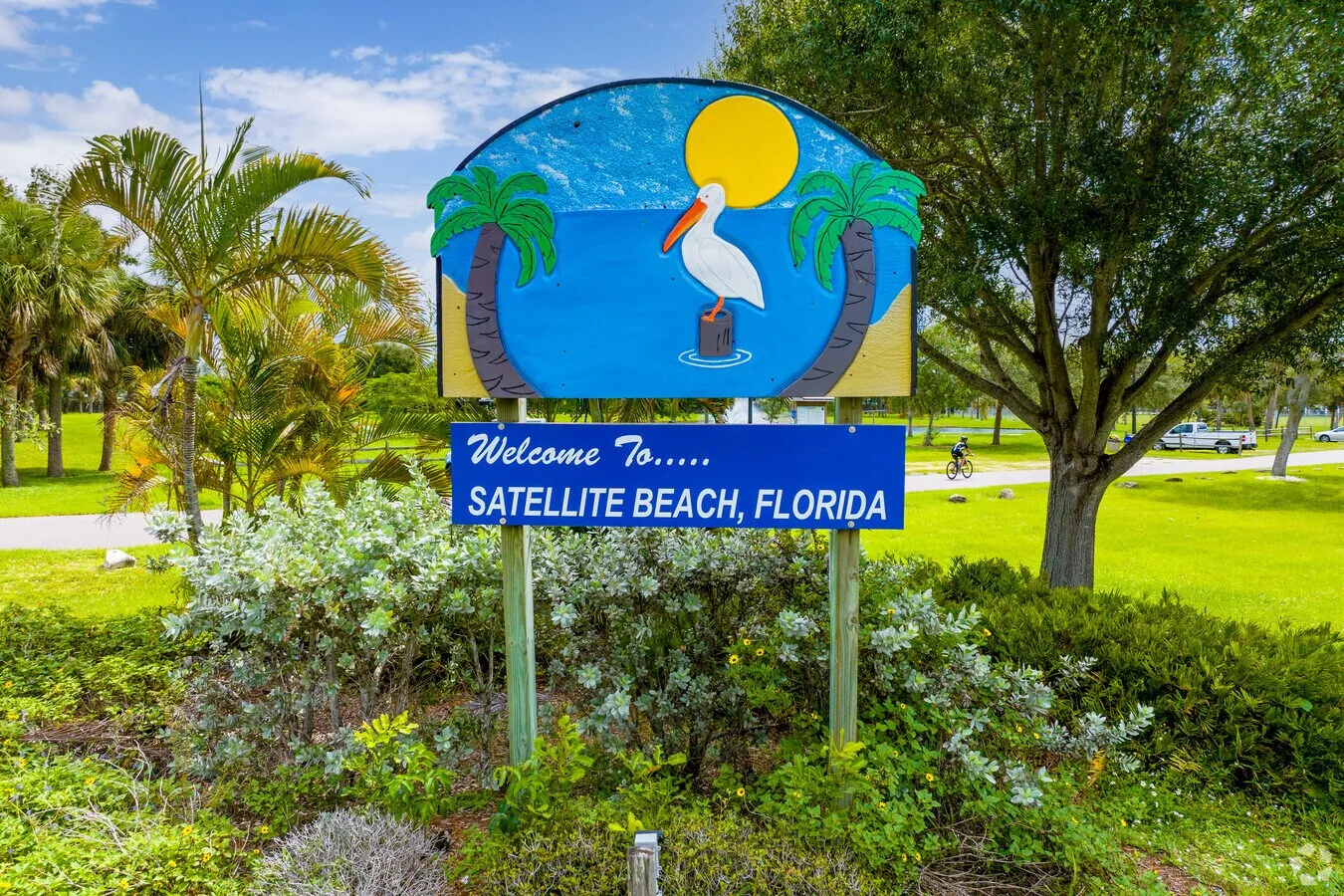 Aerial view of Satellite Beach, Florida barrier island with Atlantic Ocean and Indian River Lagoon